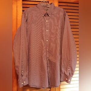Eddie Bauer Men's Wrinkle Free Classic Fit Burgundy/White Plaid Dress Shirt Sz L